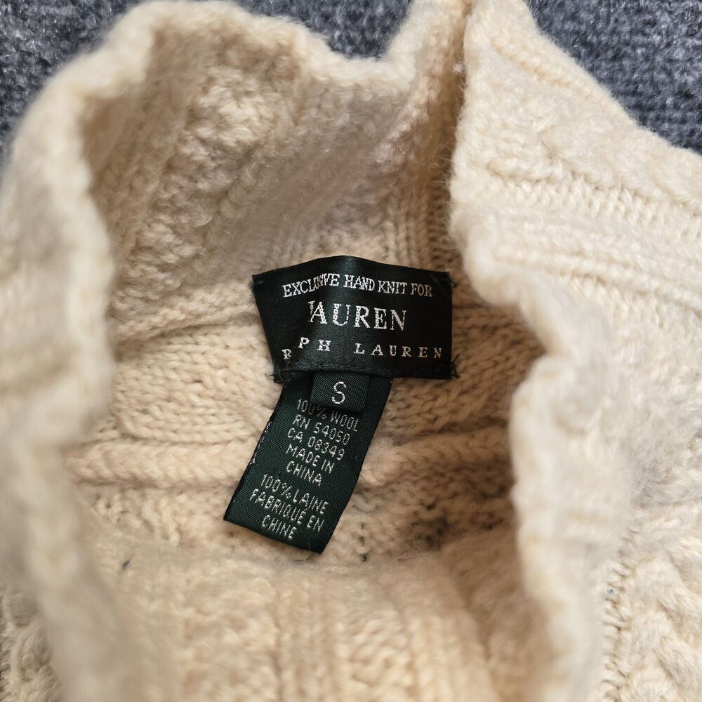 Vintage Lauren Ralph Lauren Y2K Sweater Womens S Wool Cable Hand Knit Fisherman - Picture 4 of 7